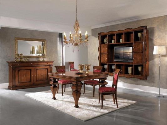 Design Dining room Set Suite Wood Furniture Chest of drawers 4x Chair Table Complete 7pcs.