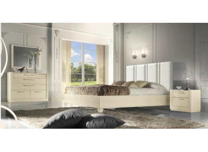 Suite Set Bedroom Bed Bedside table Chest of drawers Mirror Luxury Wood Design 5pcs