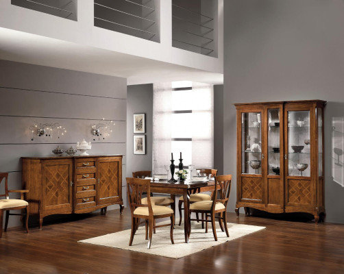 Dining room Set Suite Chest of drawers 4x Chairs Display case Group Dining set Table 7pcs.