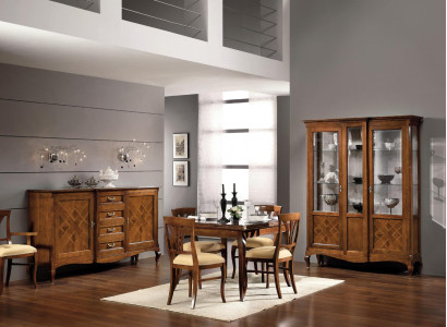 Dining room Set Suite Chest of drawers 4x Chairs Display case Group Dining set Table 7pcs.