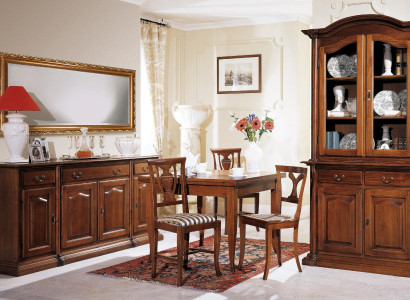Design Dining room Set Suite 6tlg Wood Furniture 4x Chair Table Display case Group new