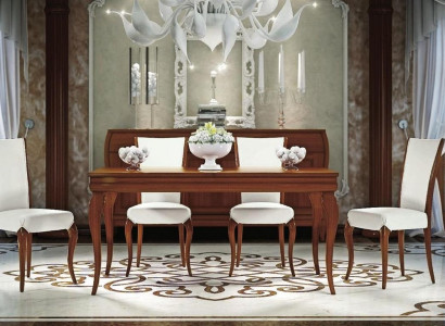 Dining room Dining table Chair Extendable Table Tables Group Wood Design Set 5pcs.