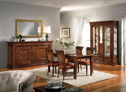 Dining room Dining table Chairs Chest of drawers Display case Group Suite Wood Brown 7 pcs. set