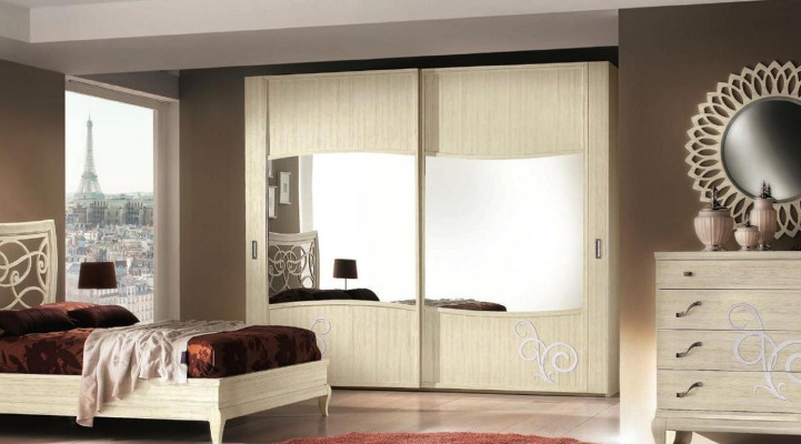 Wardrobe with Sliding Doors Bedroom Wardrobe Wall Cabinets White Mirror