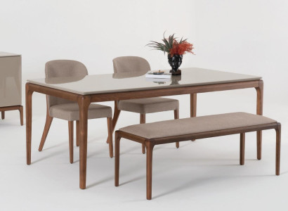 Dining set Dining room Set Stool 4x Chairs Table Furniture beige 6 pieces
