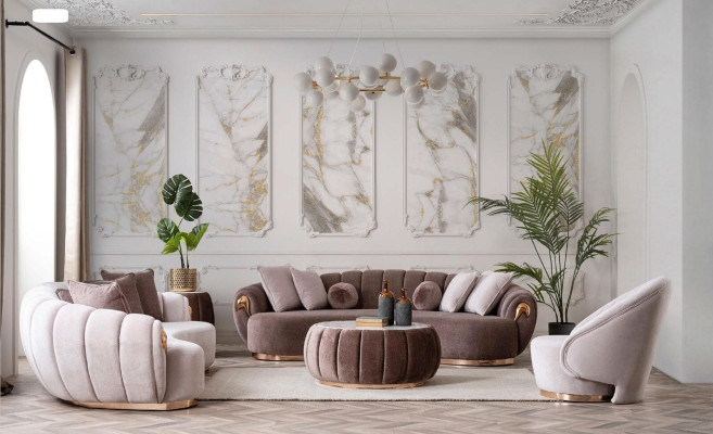 Luxury Living room Sofa set 3+3+1 Seat Half Round Couches Sofa with Table 4pcs.