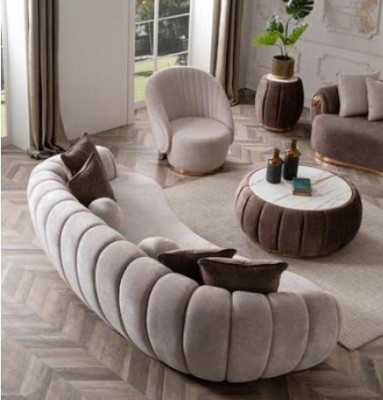 Luxury Living room Sofa set 3+3+1 Seat Half Round Couches Sofa with Table 4pcs.