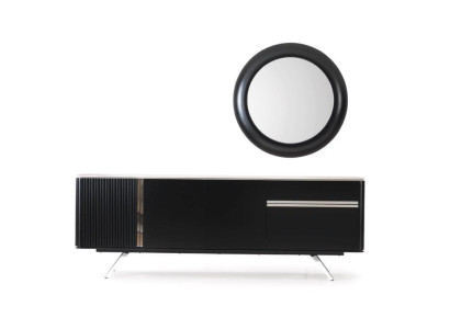 Living room Sideboard Mirror Sideboard Wood with Metal style black