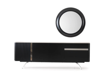 Living room Sideboard Mirror Sideboard Wood with Metal style black