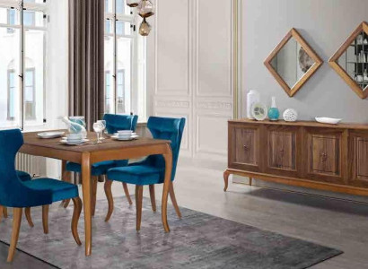 Complete Set Dining table 4x Chairs Dining room Set Ess Group Wood Table Tables 6pcs