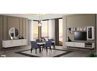 Complete e dining set 7 pieces. Dining room Sideboard Set Modern Table 4x Chairs TV cabinet