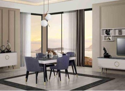 Complete e dining set 7 pieces. Dining room Sideboard Set Modern Table 4x Chairs TV cabinet