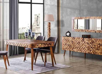 Italian designer dining room set suite chair table chest of drawers group 7 pieces.