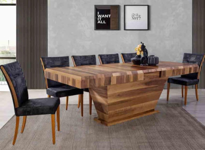 Table + 6 Chair Set Suite Upholstery 7-piece new Designer Wood Dining Living Room Set