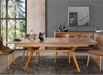 Designer Wood Ess Dining room Set Table 4x Lehn Chairs Set Suite Upholstery 5pcs