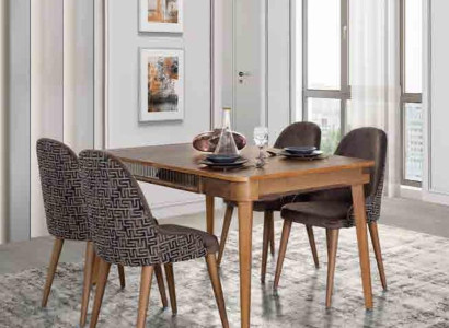 Table Design Chairs 5tlg Dining room Wood Tables Dining set Set Chair Group new