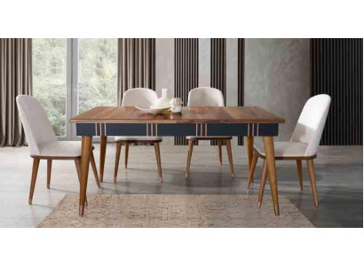 Table Dining room Suite Dining table Chair Set 5pcs. Textile Wood Leaning Chairs Furniture