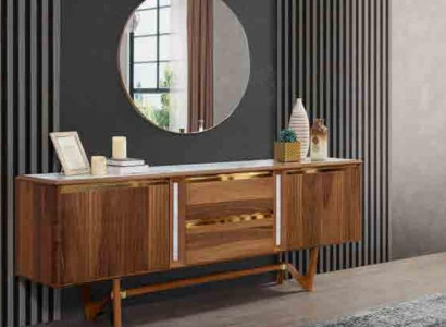 Sideboard Chests of drawers Set Italian Furniture 2pcs. Wardrobe Wood Chest of drawers with Mirror