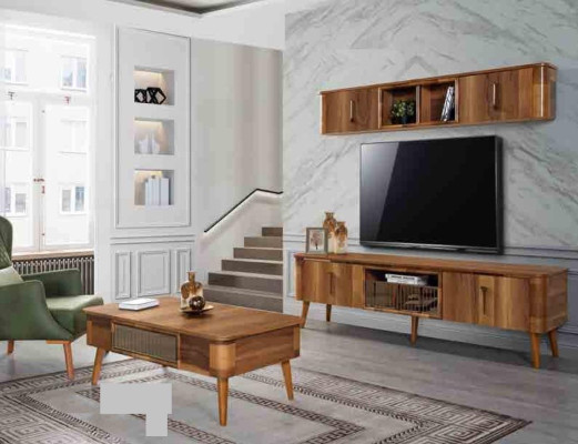 TV-cabinet tv Sideboard Leather Wood Table Television Wardrobe Table Design Low 2-piece. Set new