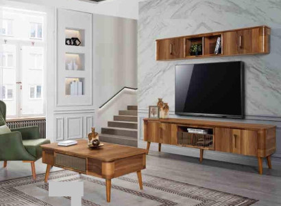 TV-cabinet tv Sideboard Leather Wood Table Television Wardrobe Table Design Low 2-piece. Set new