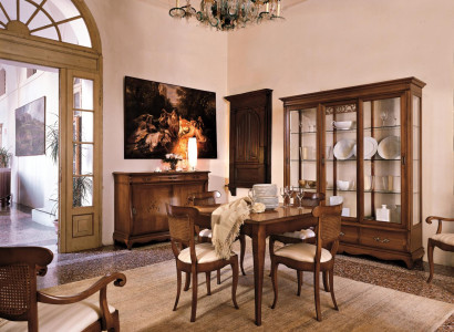 Suite Set Table 4x Chairs Chair Display case Set Chest of drawers Dining set 7pcs. Dining room