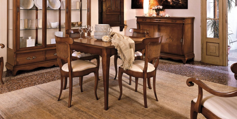 Suite Set Table 4x Chairs Chair Display case Set Chest of drawers Dining set 7pcs. Dining room