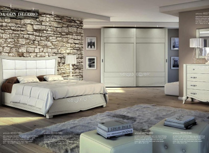 Luxury Set 6pcs Bedroom Bed Bedside table Wardrobe Chest of drawers Mirror Wood