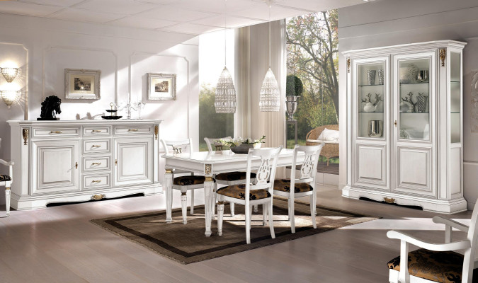 Dining room Dining table Chair Chest of drawers Display case Group Suite Wood White Set 7pcs new