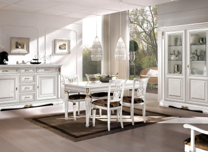 Dining room Dining table Chair Chest of drawers Display case Group Suite Wood White Set 7pcs new