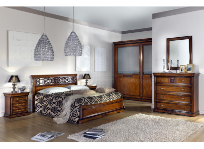 Complete Bedroom Set Brown Wardrobe Bed Bedside table Chest of drawers Mirror