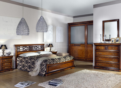 Complete Bedroom Set Brown Wardrobe Bed Bedside table Chest of drawers Mirror