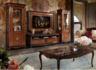 Set 4 pieces Living room TV cabinet Display case Chest of drawers Coffee table Wood Luxury Suite Group