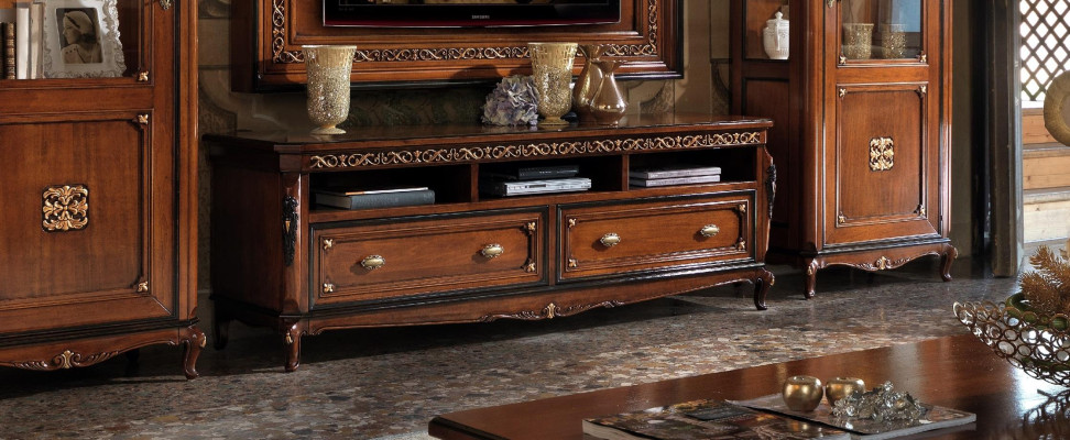 Set 4 pieces Living room TV cabinet Display case Chest of drawers Coffee table Wood Luxury Suite Group