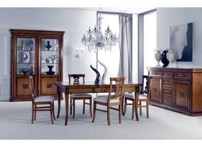 Dining room set 7 pieces. Dining table Chairs Chest of drawers Display case Group Suite Wood Brown