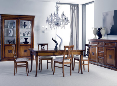 Dining room set 7 pieces. Dining table Chairs Chest of drawers Display case Group Suite Wood Brown