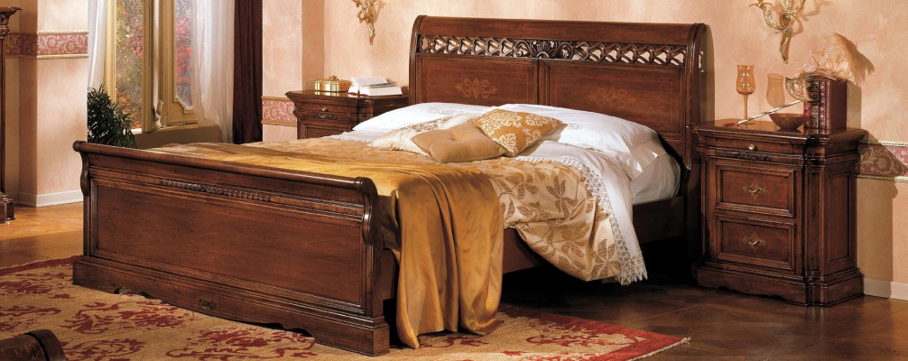 Bedside table Solid Wood Wardrobe Furniture Bed Double Furniture Bedroom Italy 3pcs