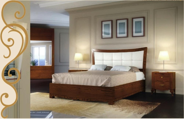 Suite Set 3pcs Bedroom Bed Bedside table Beds Group Beds Wood Furniture