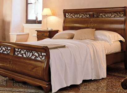 Bed Wood Double bed Bedroom furniture Bed Solid wood Brown Italian Furniture