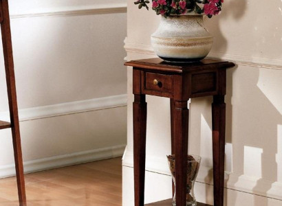 Wood flower stand in brown with drawer and shelf