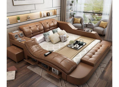 Double Luxury Leather Bed + USB Upholstery Beds Modern Hotel Multifunction massage