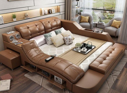 Double Luxury Leather Bed + USB Upholstery Beds Modern Hotel Multifunction massage
