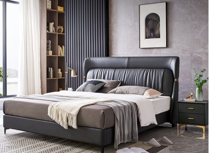 Luxury Bed Bedroom Leather Upholstery Decorative Double Beds Metal Design