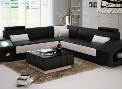 Leather sofa L-shape Couch Furniture Living landscape Corner sofa Suite Design