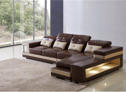 Corner sofa Leather Living landscape Suite Design Modern Sofa L-shape Brown