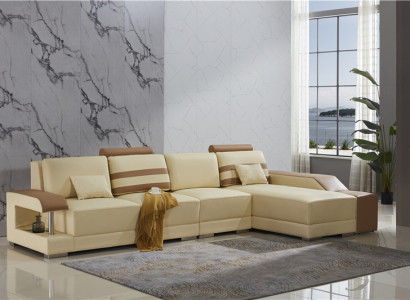 Leather sofa L-shape Couch Living landscape Corner sofa Suite Design Modern Sofa Beige