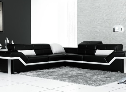 Leather sofa L-shape Couch Living landscape Corner sofa Suite Design Decor Modern