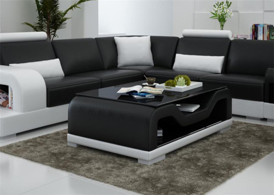 Black coffee table glass table sofa side modern table upholstered