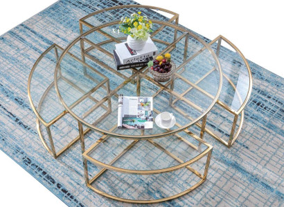 Round designer glass sofa, stainless steel sofa table, round design for home