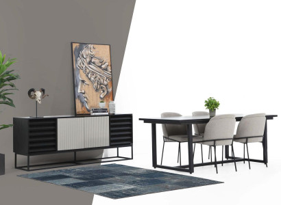Dining corner Dining set Dining room Dining table Chairs 8tlg Wood Black Set new