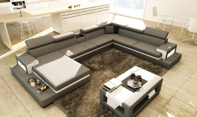 Leather sofa Corner sofa U-shape Couch Living landscape Designer Seat Corner LEONARDO-B